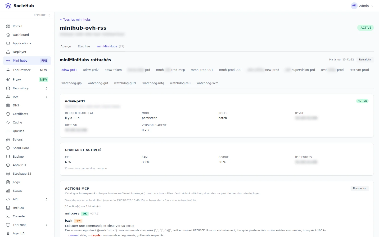 Les mmh rattachés à minihub-ovh-rss, et la fiche de l'un d'eux